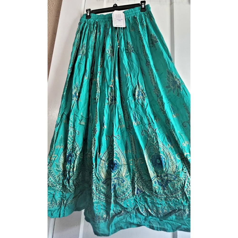 NWT ANA-K ANANDAS green‎ floral print wrinkled pleated maxi skirt free size